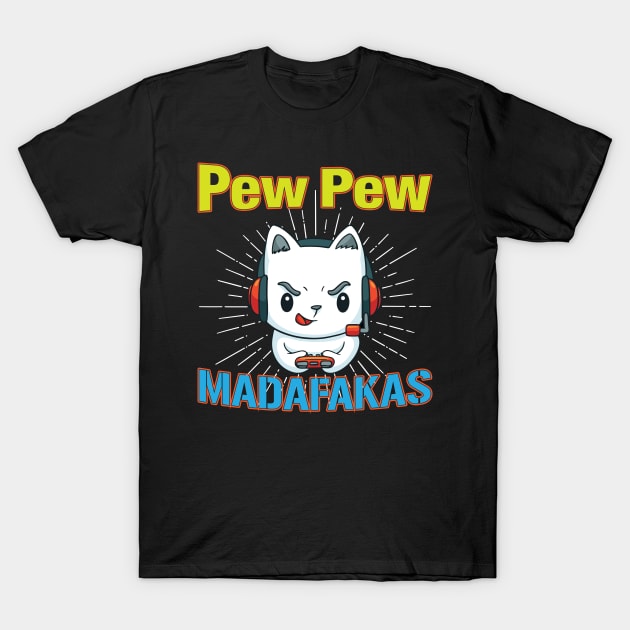 Pew Pew Cat Gaming Cat T-Shirt by CRE4TIX